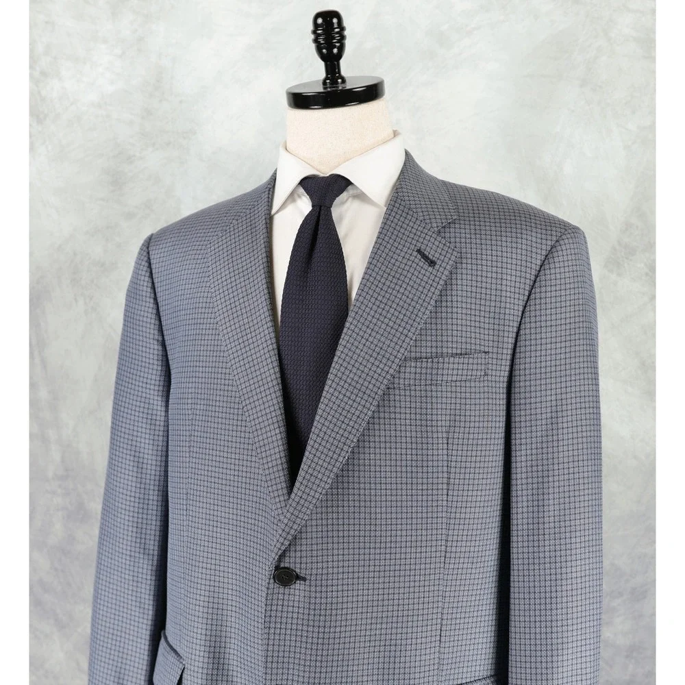 Armani Collezioni Sport Coat 46R Grey Micro Grid Weave Executive Silk Wool Italy
